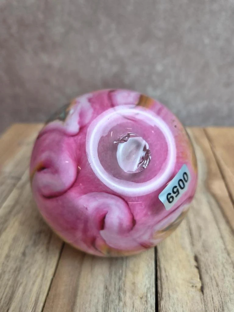 Vintage kleurrijk geblazen glazen decoratief appeltje – roze en groen – photo 6
